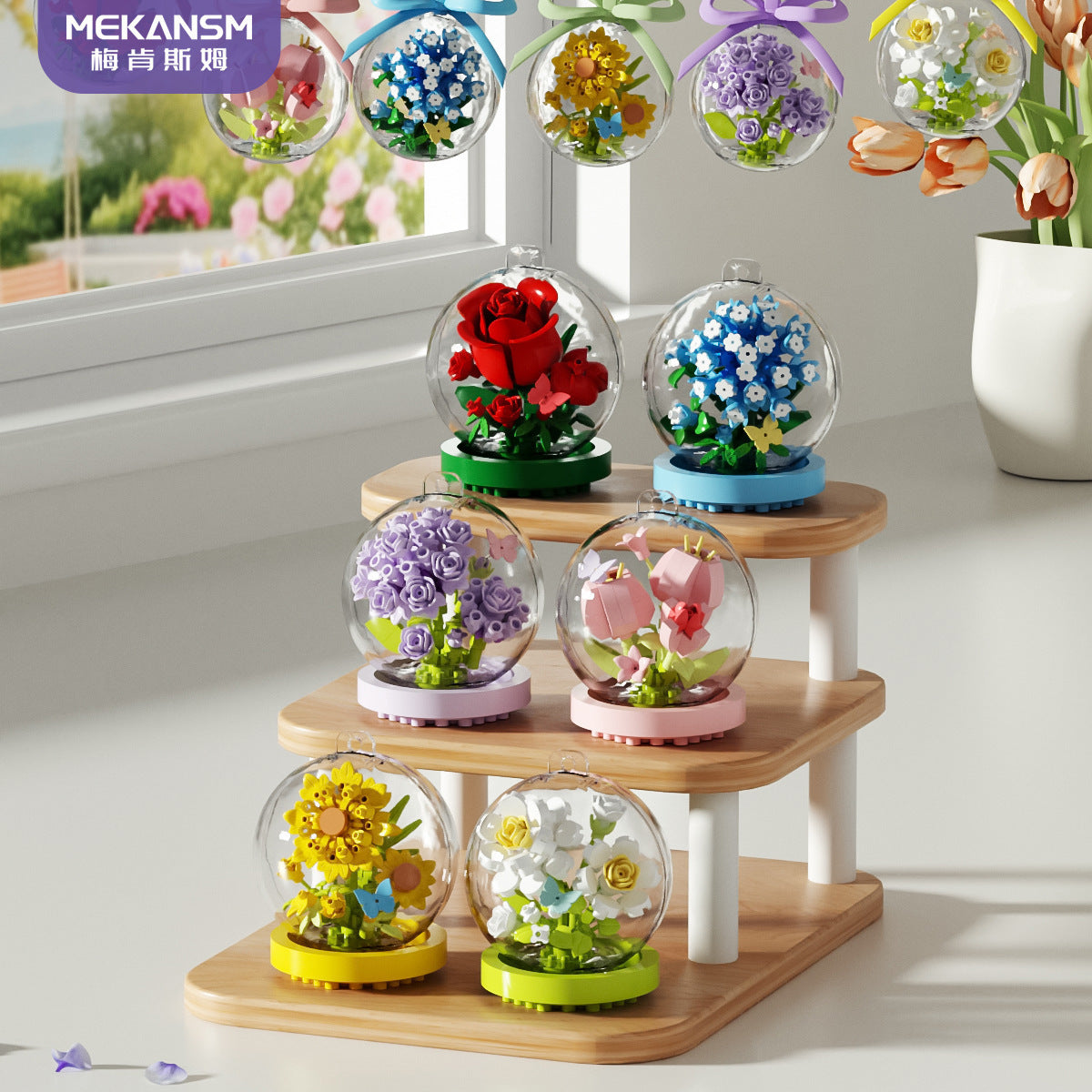 Compatible Building Blocks Flower Rose Crystal Ball Plant Set Educational Toy for Girls