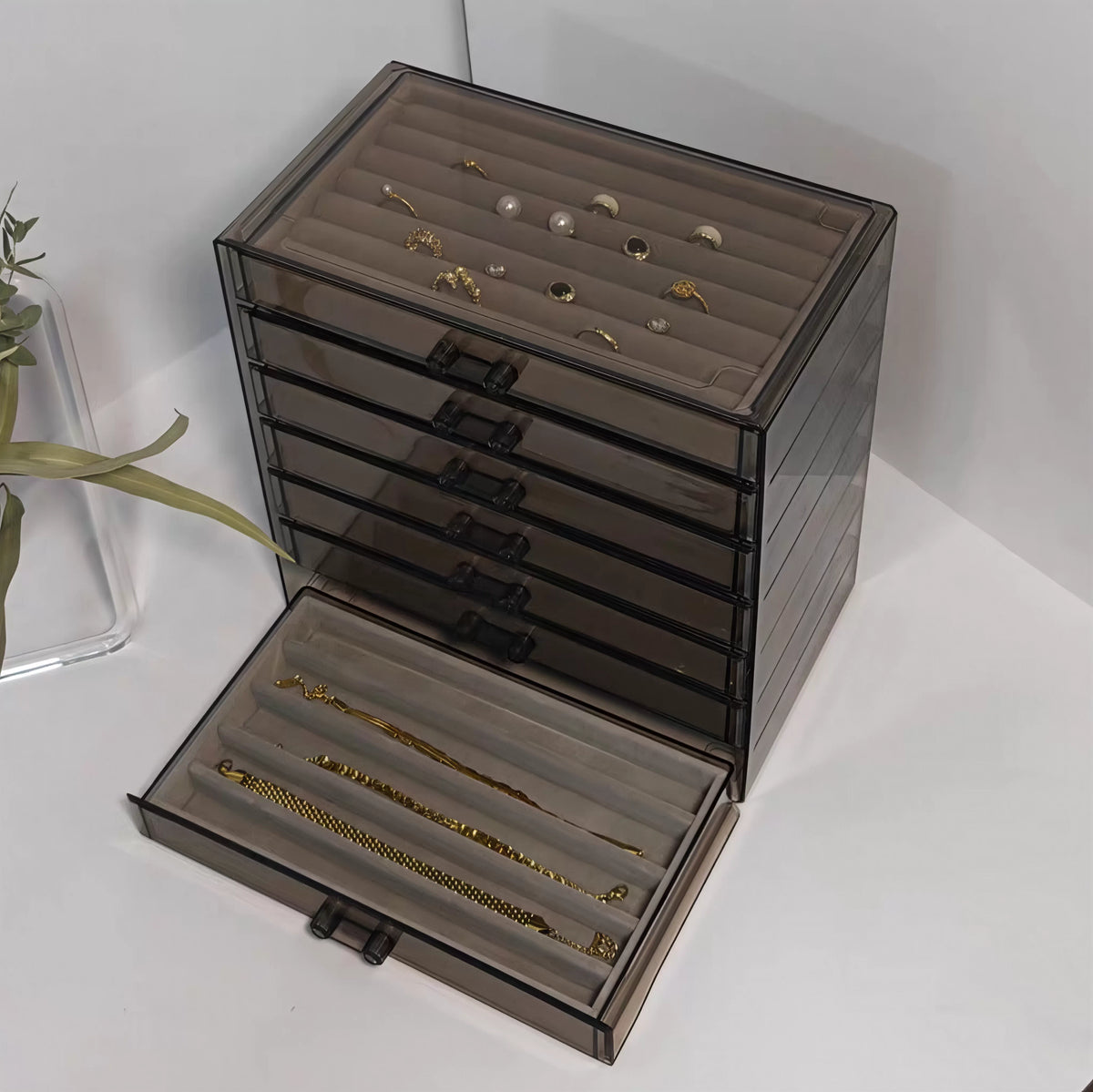 Acrylic Jewelry Organizer Box with 5-Drawer Storage for Earrings, Necklaces, and Bracelets