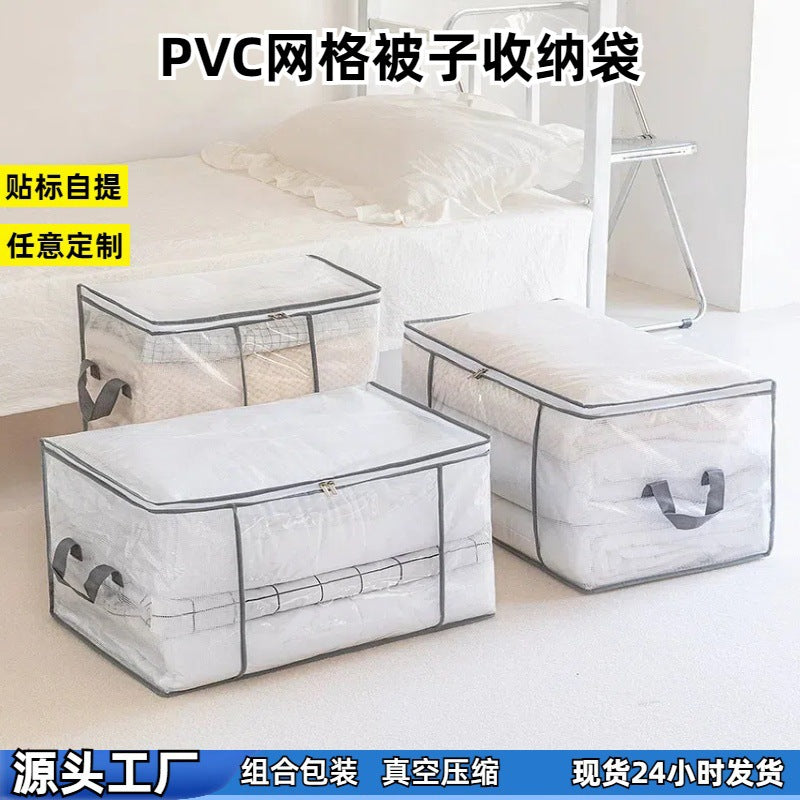 Large Capacity Visible Quilt Storage Bag with Zipper for Clothes Bedding Moving
