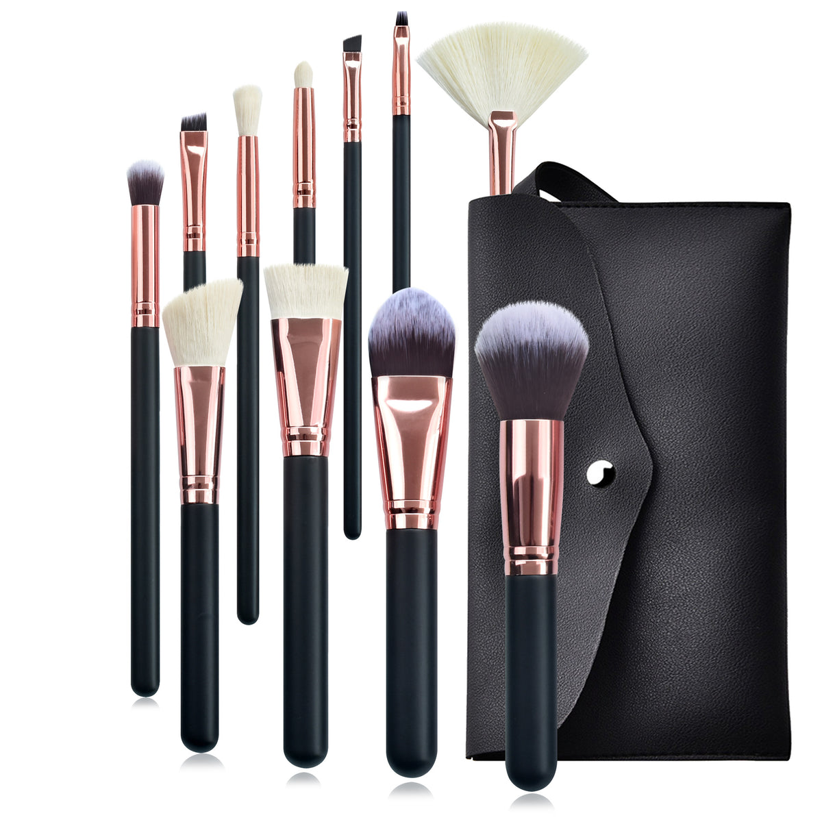 11-Piece Rose Gold Makeup Brush Set with Storage Bag