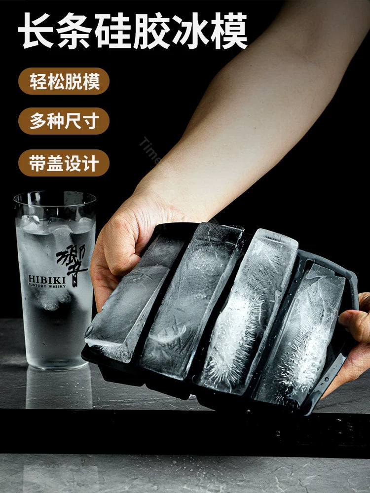 Silicone Ice Cube Tray with Lid for Whiskey Cocktails and Drinks, Large Long-Lasting Ice Molds