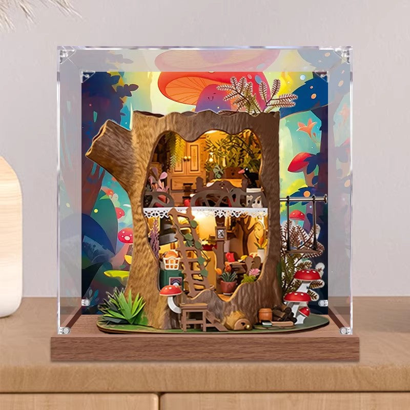 Acrylic Display Case for ROKR Rolife Fairy Tale Tree House Miniature Scene Dustproof Storage Box