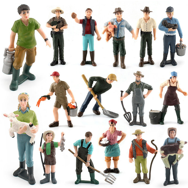 Farm Ranch Figure Model Set - Shepherd, Farmer, Veterinarian, Patrolman Figurines for Sand Table Decor