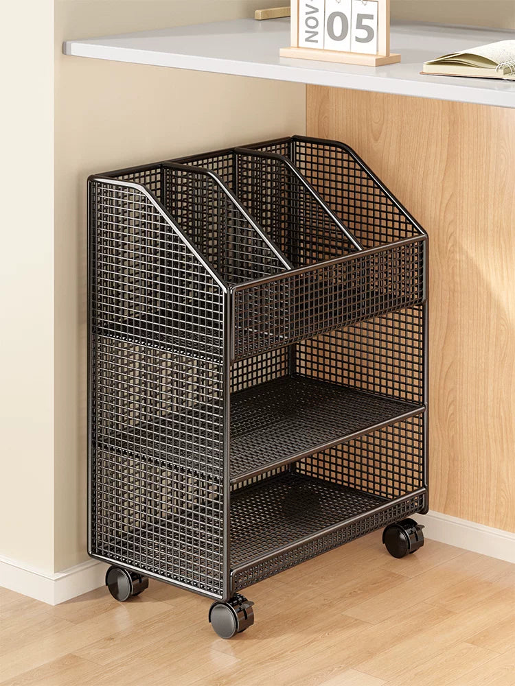 Under-Desk Rolling Storage Cart with Multi-Layer Shelves for Books and Bags