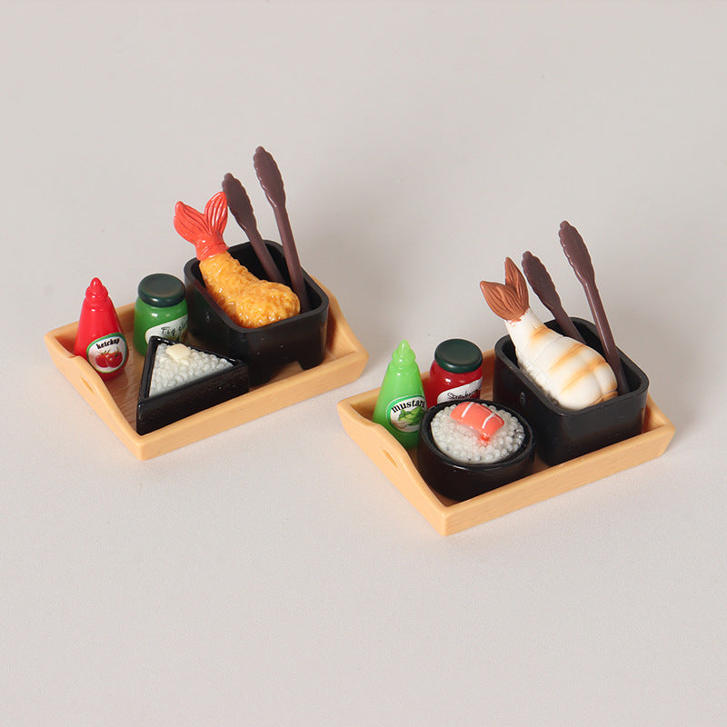 Dollhouse Miniature Japanese Food Set - Rice Balls, Shrimp Tempura, Jam