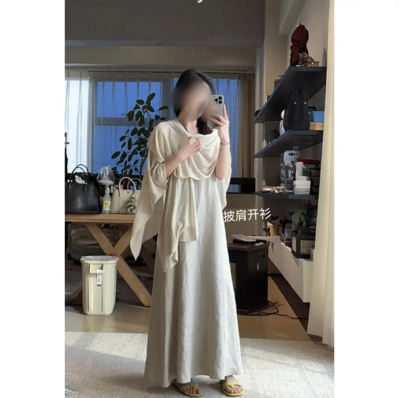 Women's Linen Blend Knit Shawl Cape for Sun Protection
