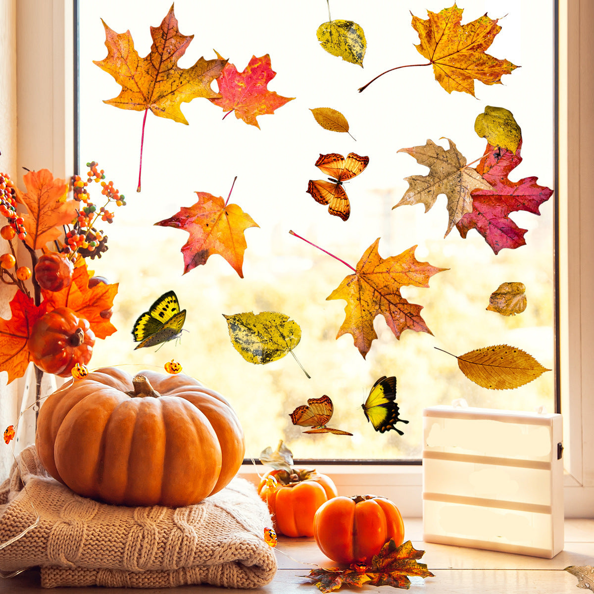 Thanksgiving Maple Leaf Butterfly Window Clings Static Glass Decals Home Decor Wall Stickers