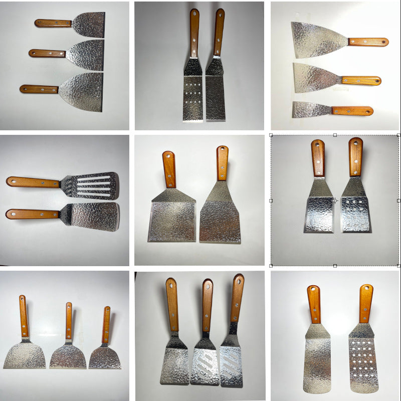 Stainless Steel Spatula with Wooden Handle for Griddle Cooking, Teppanyaki, BBQ, and Crepes - High Temperature Resistant