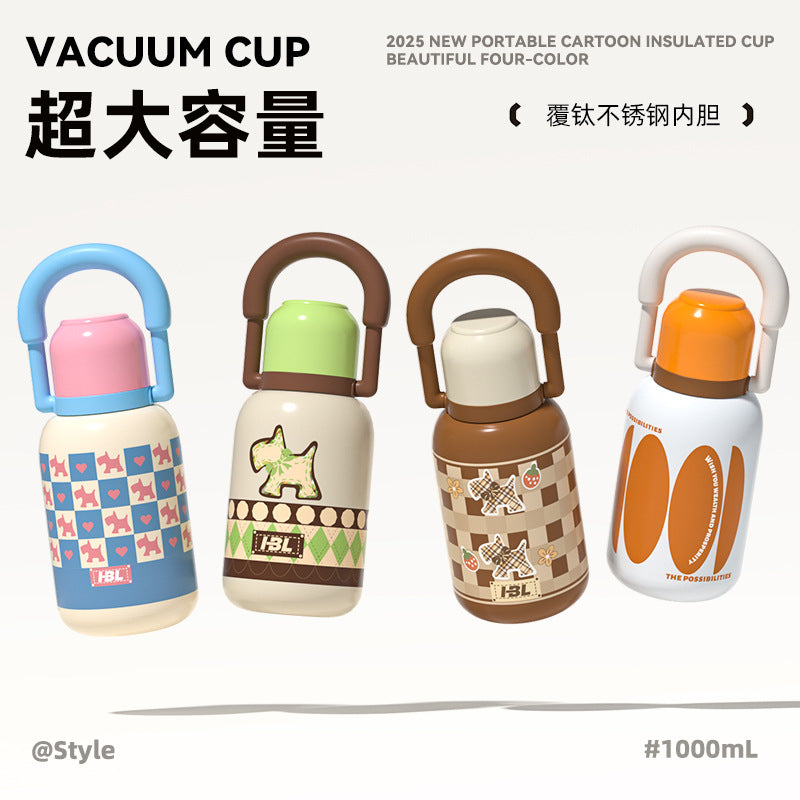 Cartoon Stainless Steel Insulated Water Bottle with Handle, Large Capacity Portable for Home and Outdoor
