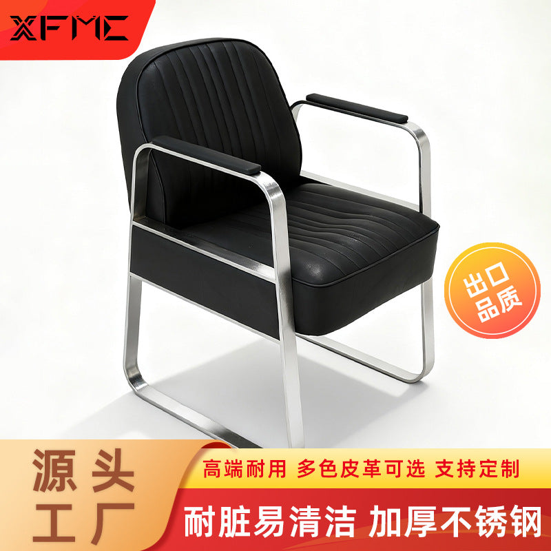 Barber Salon Chair with Stainless Steel Armrests, Ergonomic Design for Hair Styling and Perming