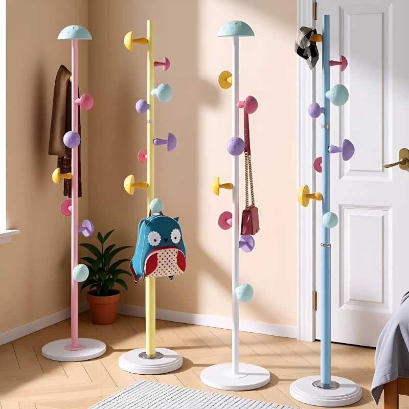 Kids' Floor Standing Coat Rack with Hat and Bag Hooks for Bedroom and Living Room