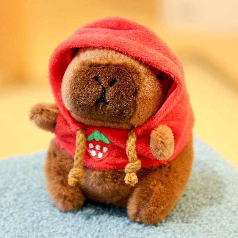 Plush Capybara Keychain Doll with Hoodie - Cute Backpack Ornament & Small Gift