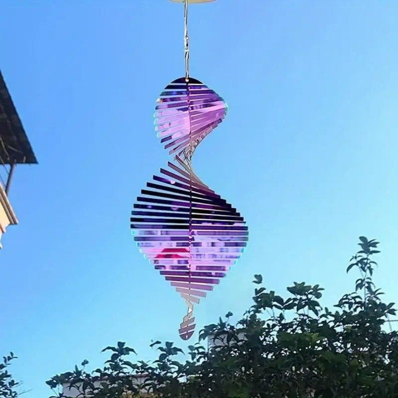 3D Rotating Metal Wind Chime with Fishbone Design for Home and Garden Decor