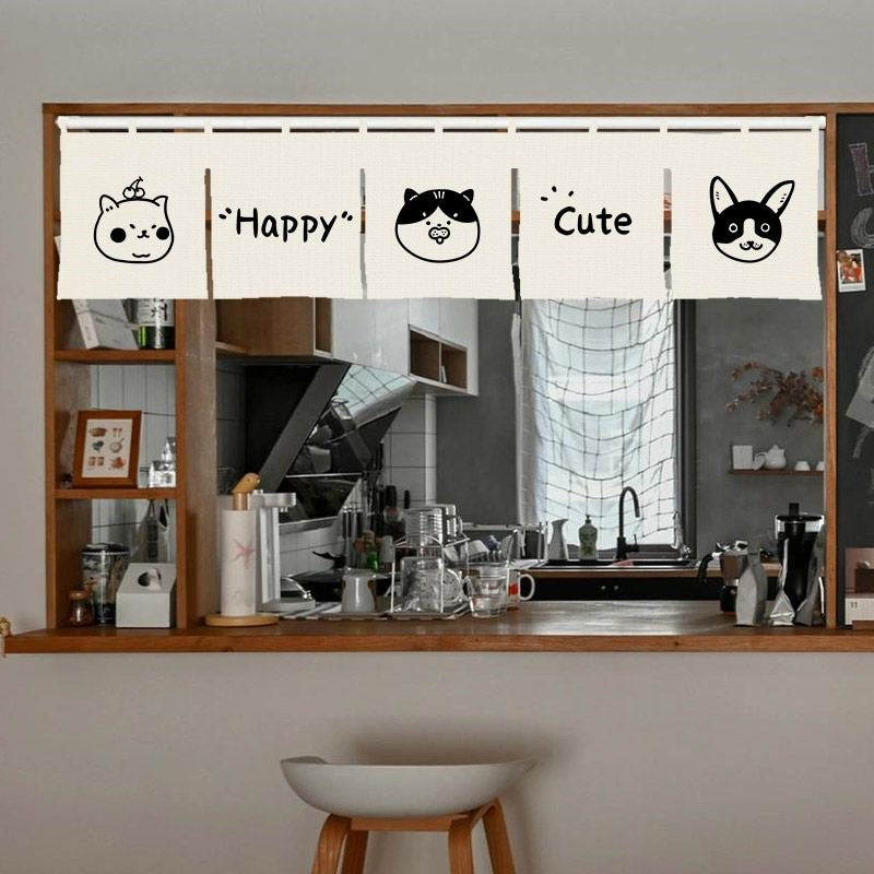 Cute Cat Print Japanese Noren Doorway Curtain for Kitchen Bedroom Decor