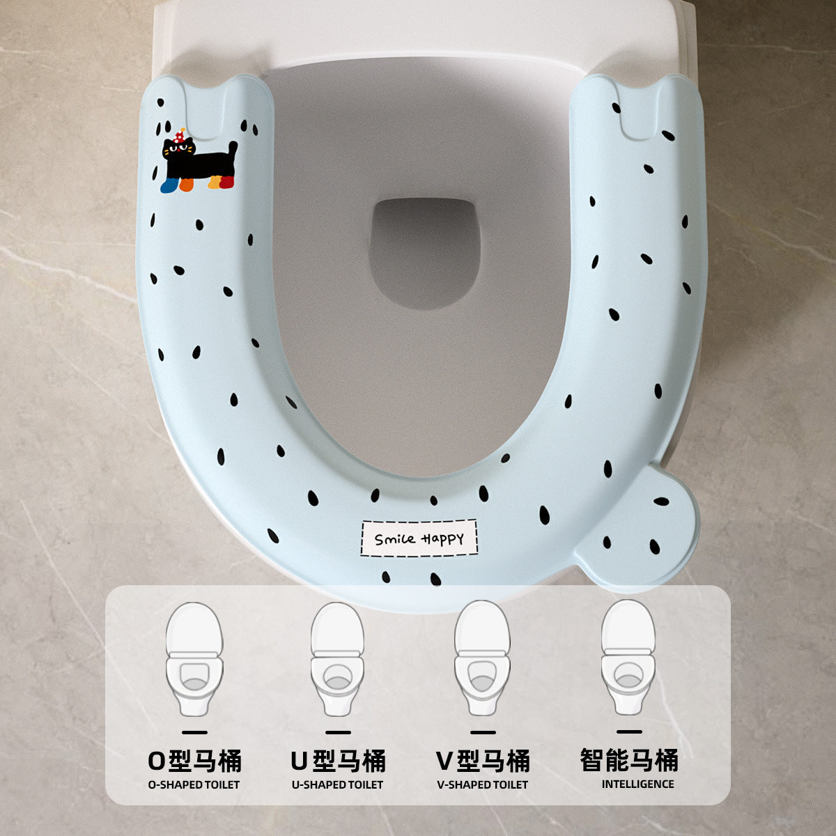 U-Shaped Toilet Seat Cushion with Handle, Waterproof, Thickened, Reusable, Adhesive, for All Seasons