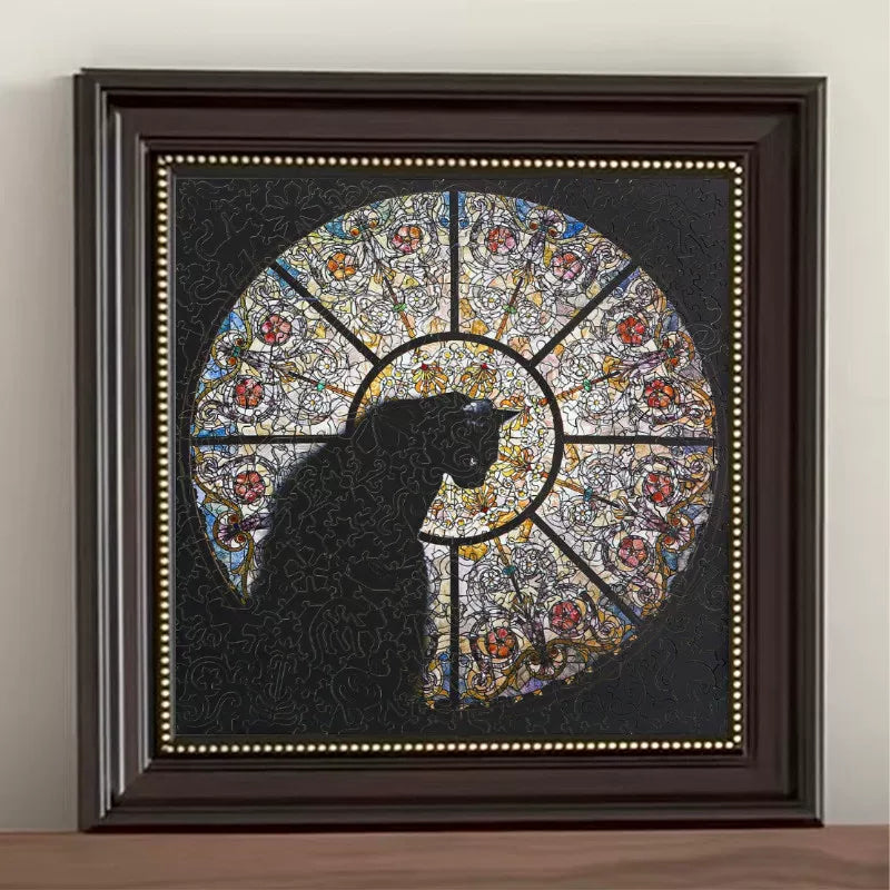 Irregular Wooden Church Cat Jigsaw Puzzle 372 Pieces with Frame for Adults, Stress Relief, Home Decor Gift