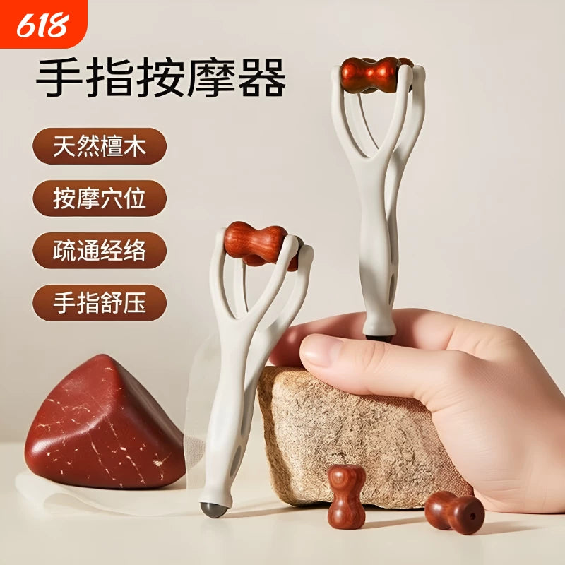 Natural Sandalwood Finger Massager Roller for Joint and Meridian Acupressure