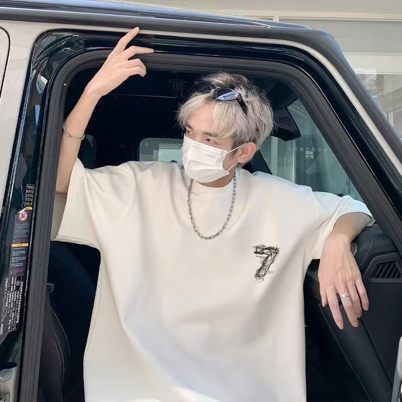 Men's Korean Fashion Digital Print Short Sleeve T-Shirt Loose Fit