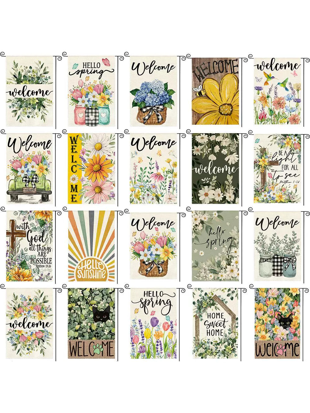 Watercolor Spring Floral Garden Flag Outdoor Yard Decoration Polyester Printed Home Decor