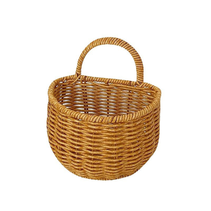 Hand-Woven Imitation Rattan Storage Basket for Kitchen & Home, Wall-Mounted or Portable, Fruit & Egg Holder
