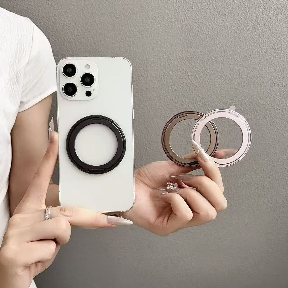 360° Rotating Metal Phone Ring Holder with Car Mount Function, Ultra-Thin Strong Adhesive Finger Grip Kickstand