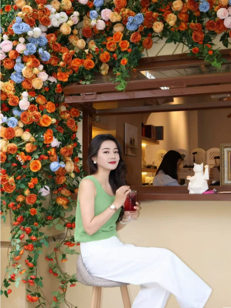 Artificial Rose Flower Vine Garland for Wall Arch Hanging Air Conditioning Pipe Decoration