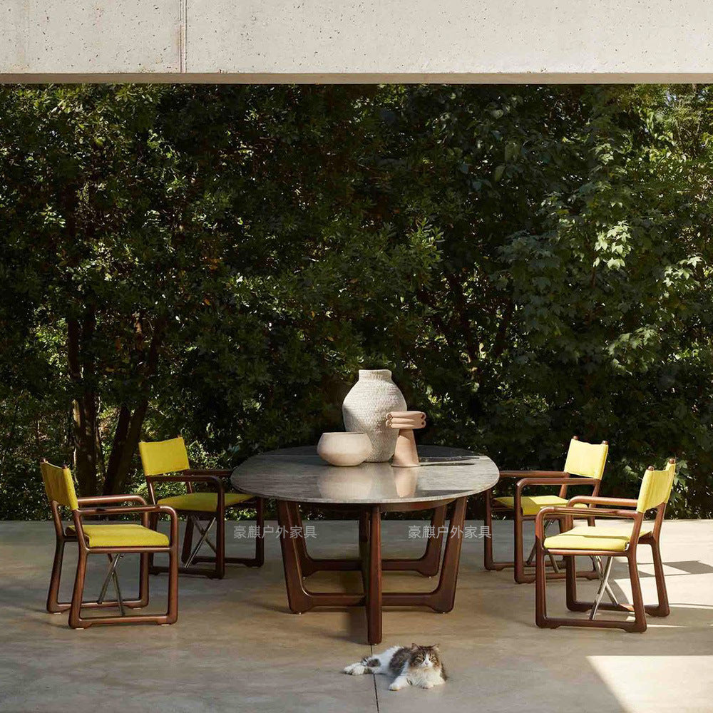 Outdoor Teak Folding Armchair and Table Set for Patio Garden Balcony