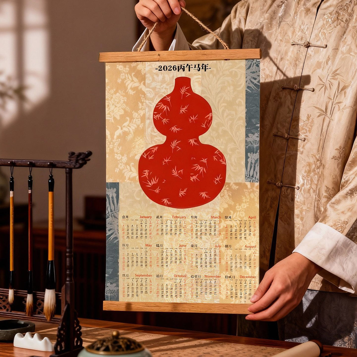 2026 Year of the Horse Hand-Dyed Inkjet Creative Hanging Calendar with Calligraphy Blank Xuan Paper