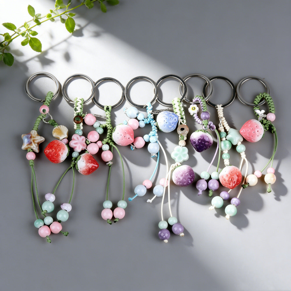 Jingdezhen Ceramic Strawberry Keychain & Bag Charm