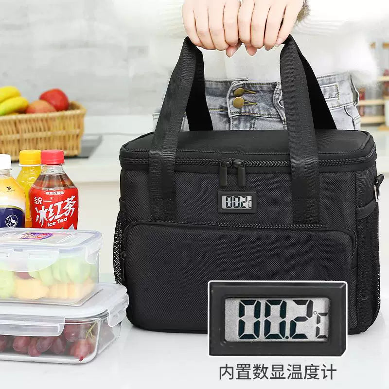 Insulated Lunch Bag with Temperature Display, Large Capacity Thermal Cooler Tote for Work and Picnics