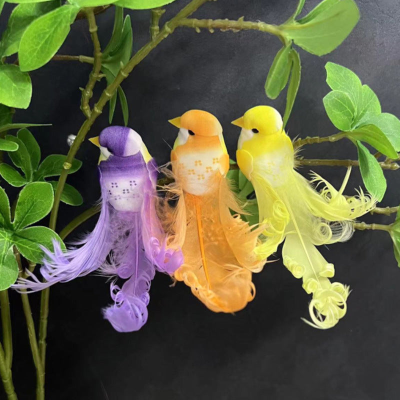 Artificial Feathered Curly Bird Ornament, Foam Craft Accessory, 14cm