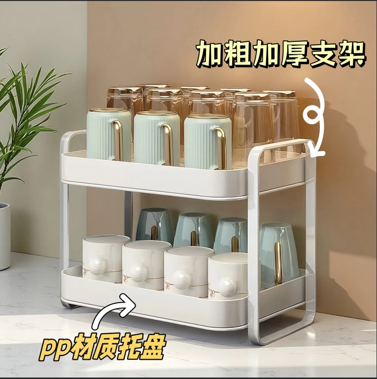 2-Tier Countertop Cup Drying Rack with Drain Tray for Kitchen and Living Room