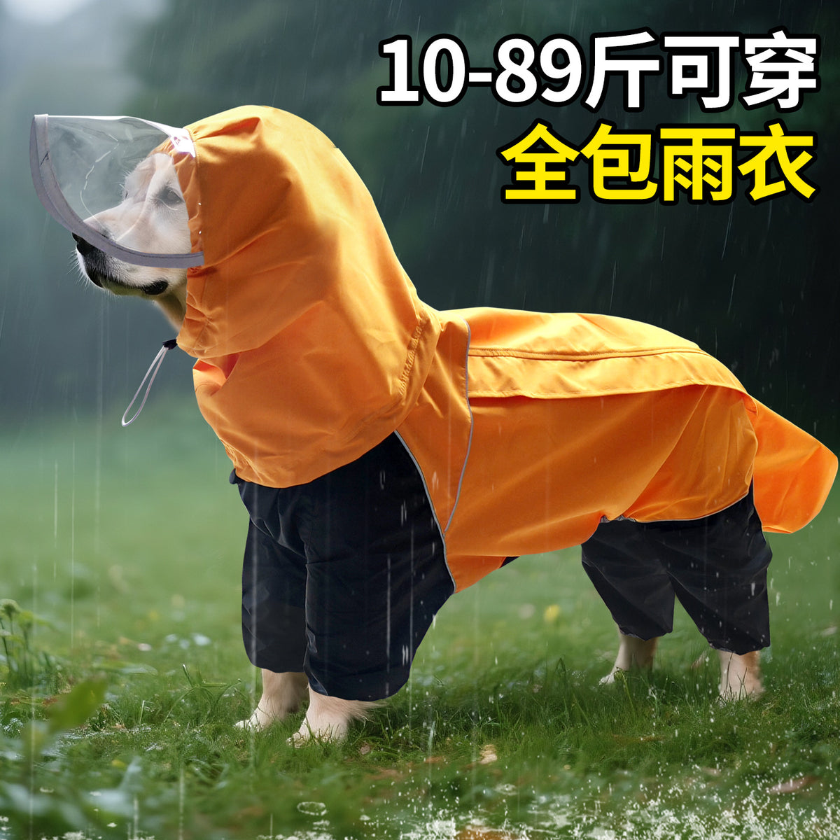 Large Dog Raincoat with Reflective Strip for Golden Retriever Samoyed Alaskan Malamute Waterproof Pet Rain Gear