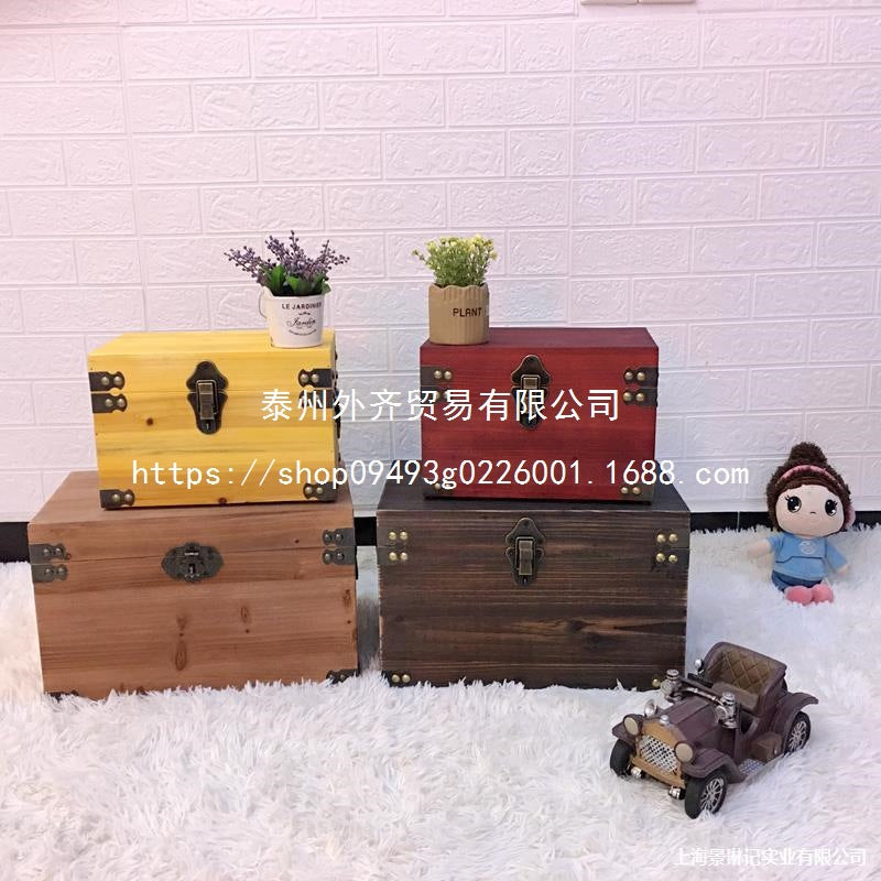 Vintage Wooden Storage Box with Lock and Lid, Large Rectangular Solid Wood Chest