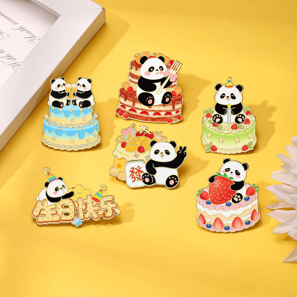Panda Theme Brooch Pin Cartoon Animal Badge for Birthday Party Souvenir & Clothing Decor