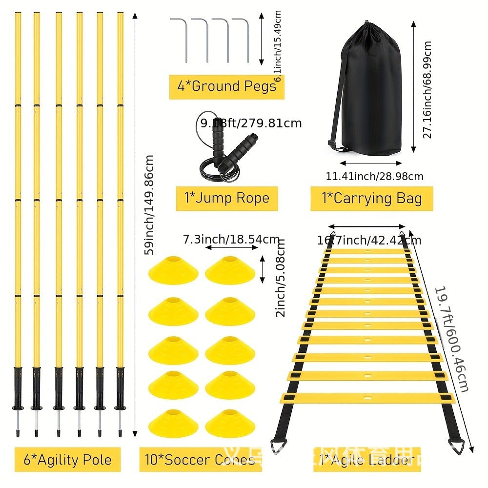 Soccer Training Equipment Set with Agility Ladder, Cones, and Disc Markers