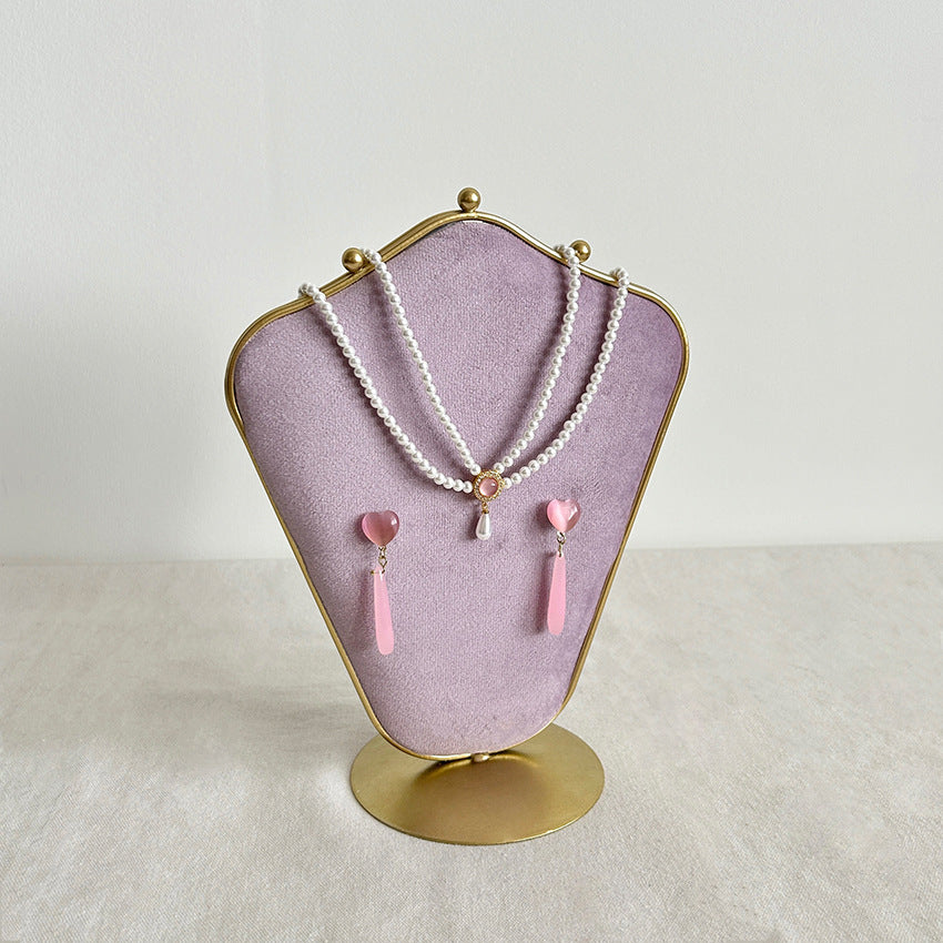 Velvet Jewelry Display Bust with Metal Frame for Necklaces and Earrings, Double-Sided Photography Prop