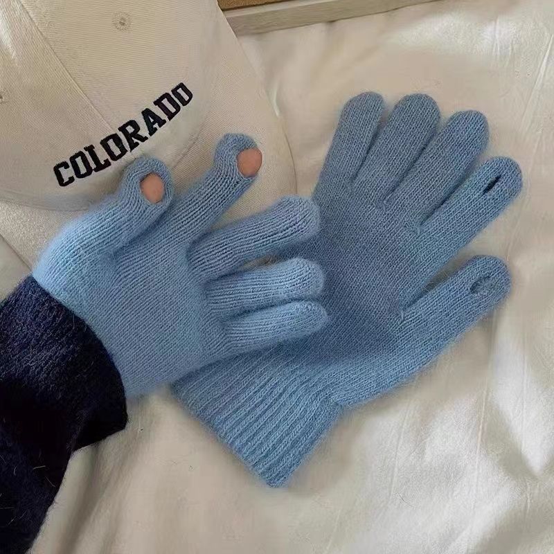Fingerless Faux Rabbit Fur Touchscreen Gloves for Winter Cycling and Phone Use