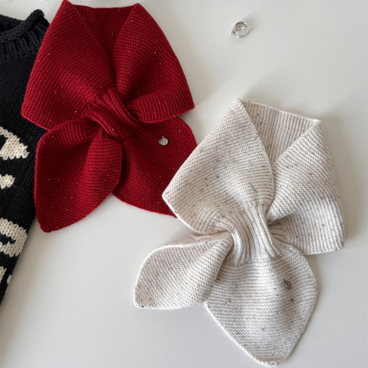 Women's 100% Wool Cross Scarf with Colorful Flecks, Korean Style Warm Neck Warmer for Autumn/Winter