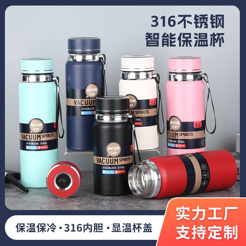 Large Capacity 316 Stainless Steel Vacuum Insulated Water Bottle with Temperature Display for Sports & Business