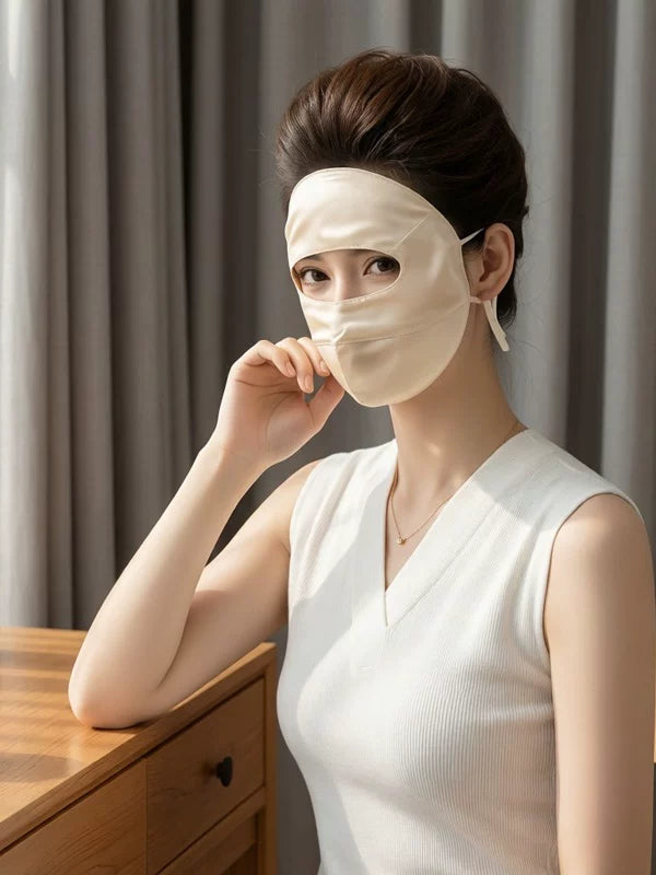 22 Momme Mulberry Silk Double-Layer Full Face Sun Protection Mask for Outdoor Activities