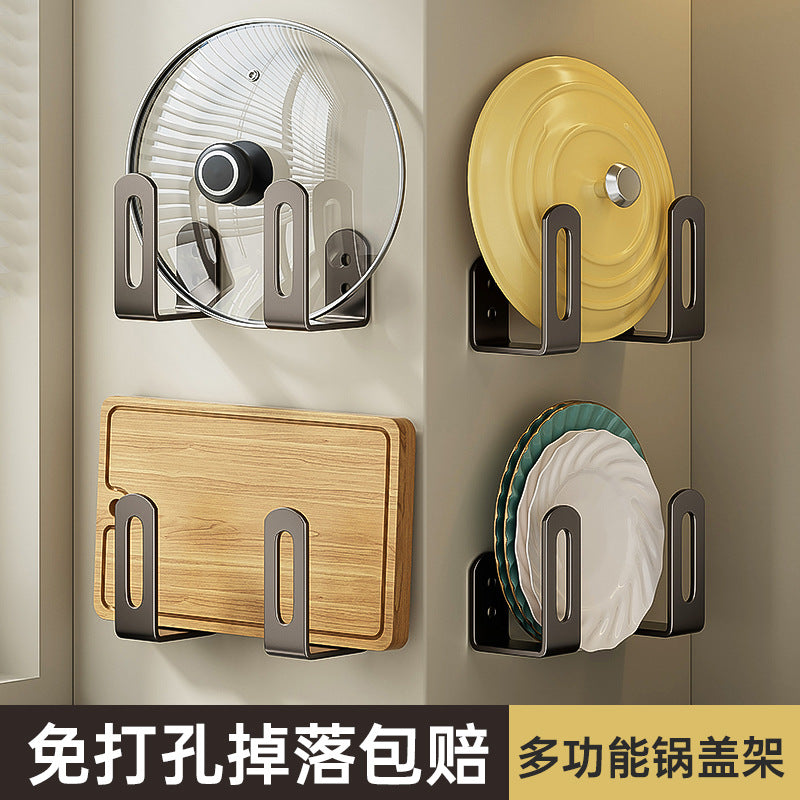 No-Drill Wall-Mounted Pot Lid Holder Stainless Steel Cutting Board Rack