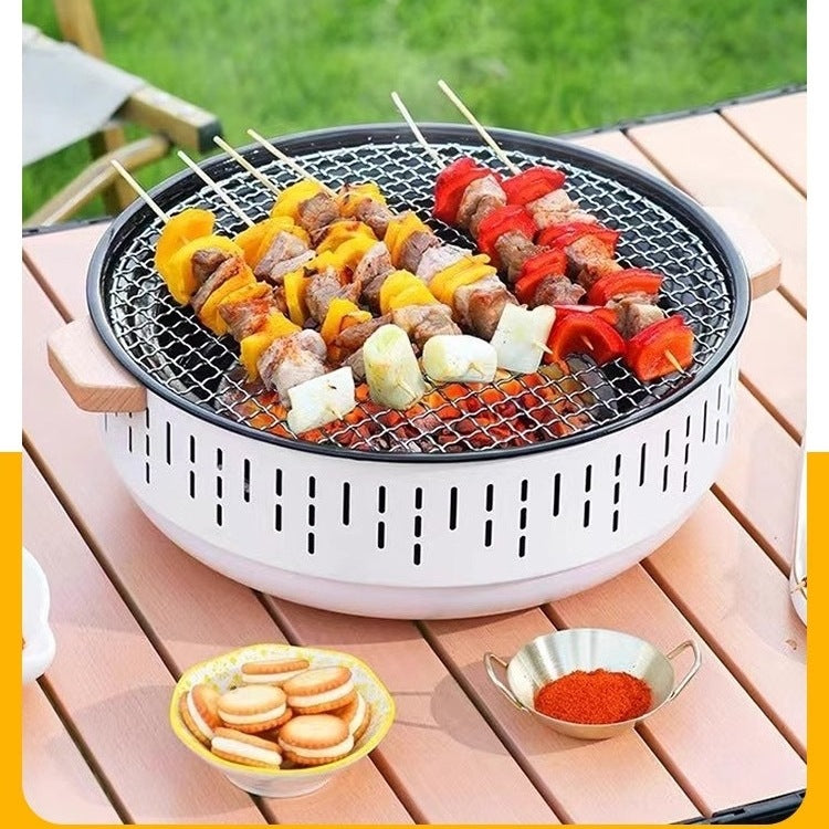 Portable Outdoor BBQ Grill and Teapot Heater Set with Baking Pan