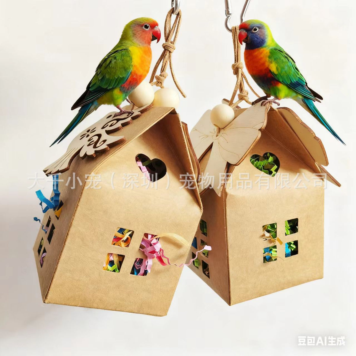 Parrot Chew Toy House with DIY Kraft Paper Hanging Ornament for Christmas