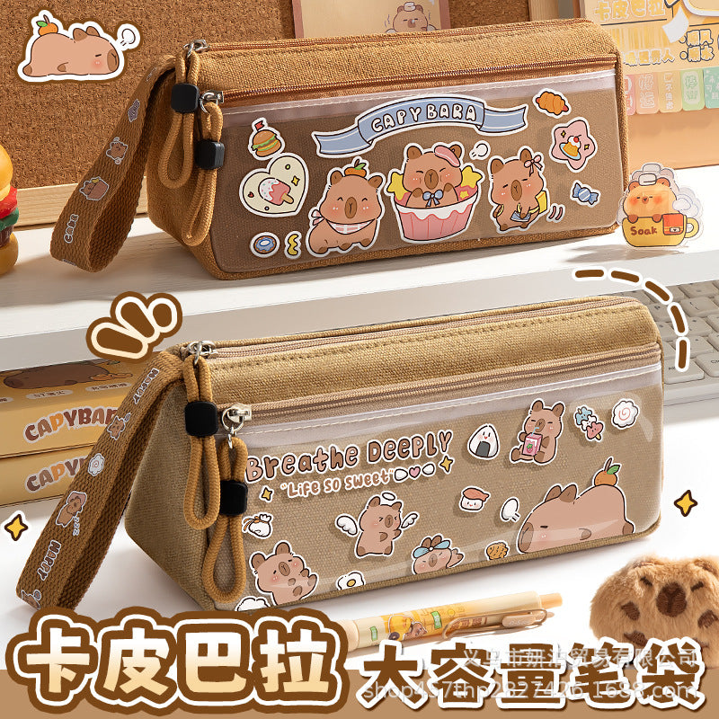 Capybara Large Capacity Pencil Case for Students, Cute Stationery Pouch Organizer