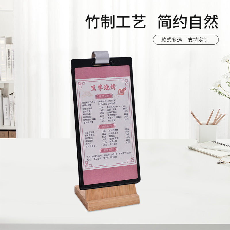 Bamboo Wood Flip Menu Card Holder A4 Acrylic Table Sign for Restaurant Cafe Bar Desktop Display