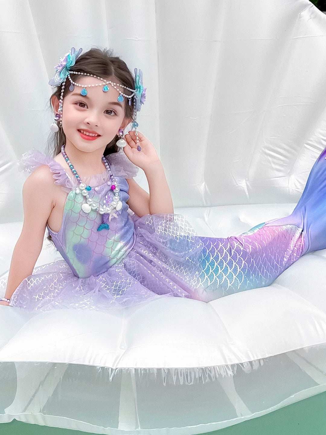 Girls' Mermaid Tail Swimsuit Set with Monofin