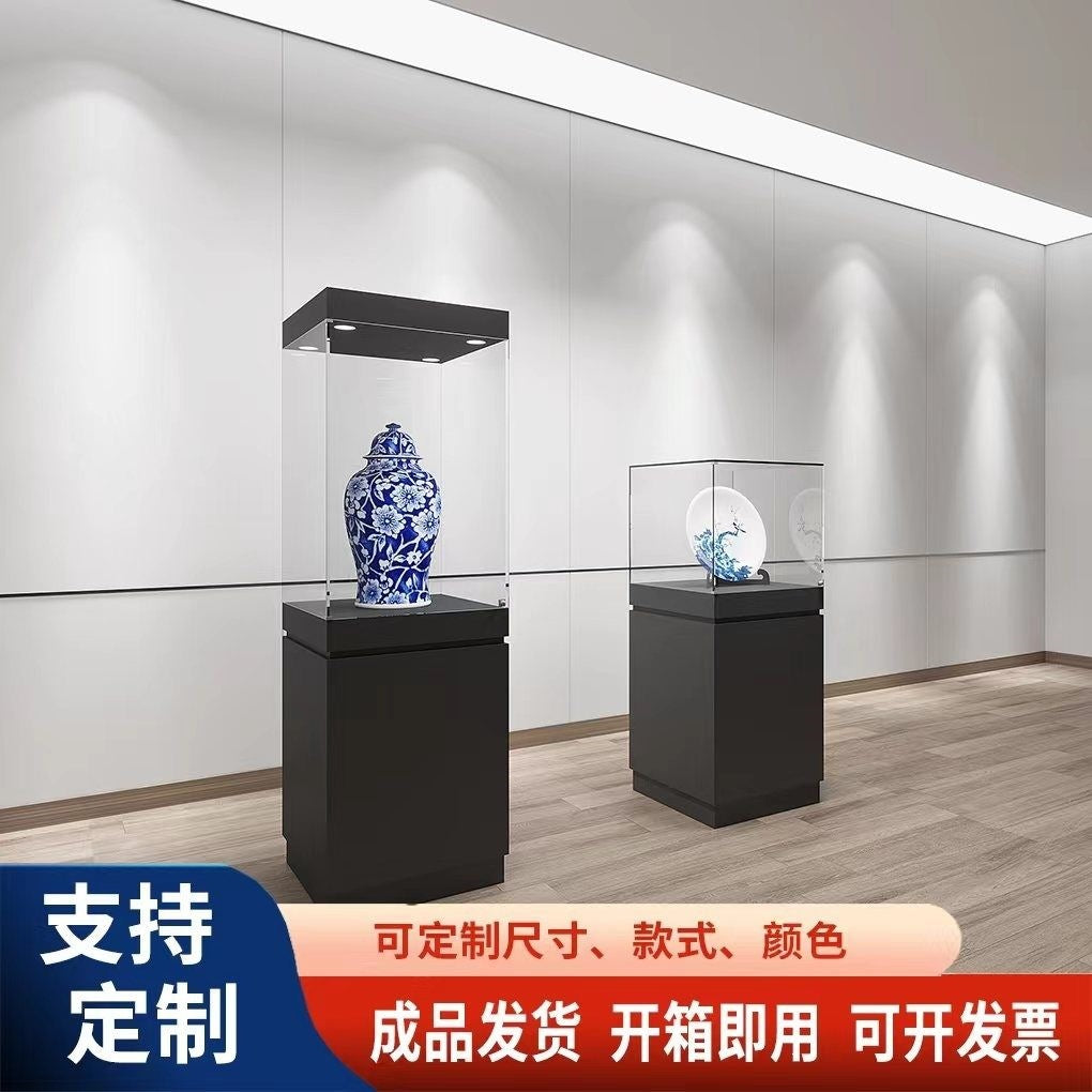 Museum Display Case with Tempered Glass for Collectibles, Jewelry, and Samples