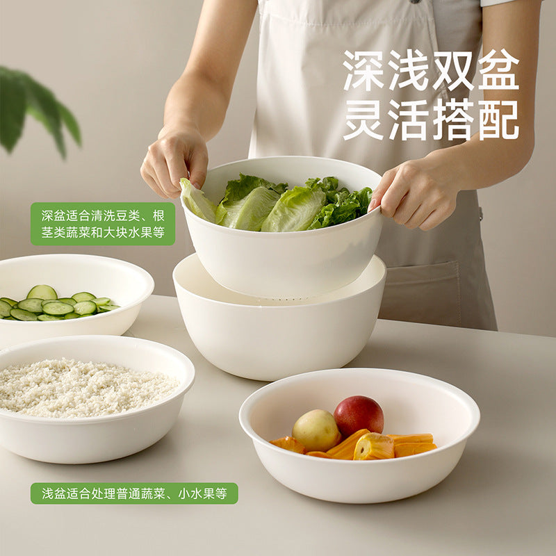 FaSoLa Double-Layer Vegetable Washing Basin, Plastic Fruit Bowl, Kitchen Tableware, Noodle Mixing Bowl, Soup Basin, Drain Basket Set