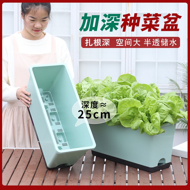 Deepened Self-Watering Planter Box for Balcony & Rooftop Gardening - Large Capacity Root Growing Container for Vegetables & Strawberries